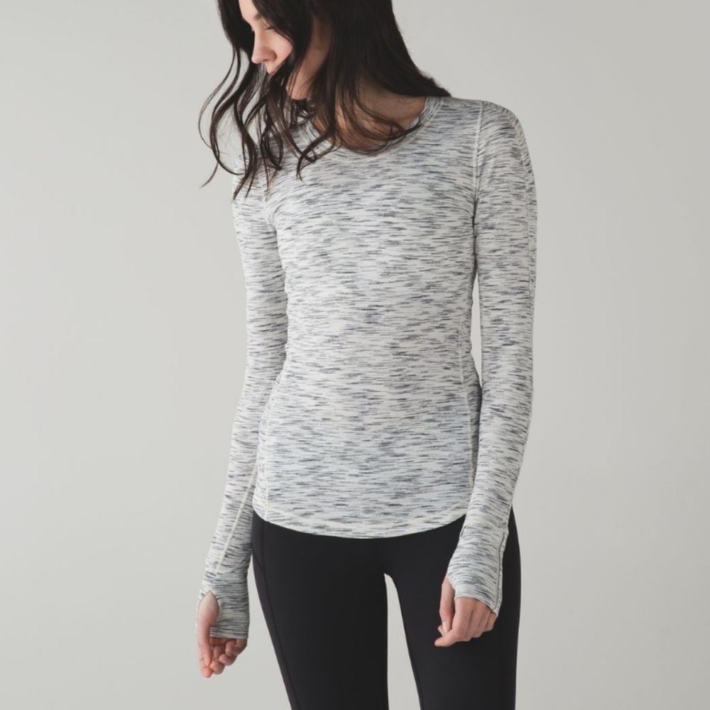 Lululemon 5 Mile Long Sleeve Tiger Space Dye Black White Tee Size 6